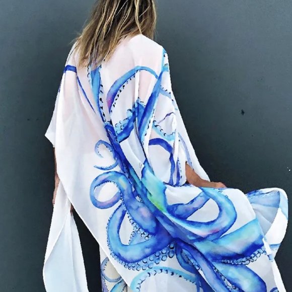 Octopus print Kaftan - Size L but really OS - Picture 1 of 3